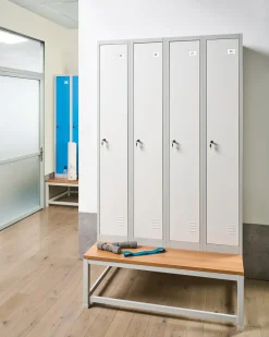 Armadietto a 4 porte con panca ATHLETE Metallo Grigio/Bianco