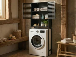 Armadietto da bagno OKARCHE Bambù 63 cm Nero