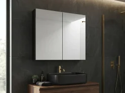 Armadio a muro per specchio da bagno NAVARRA 80 cm 70 cm Nero