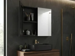 Armadio a muro per specchio da bagno NAVARRA 80 cm 70 cm Nero