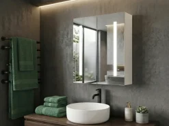 Armadio a muro per specchio da bagno LED CHABUNCO 60 cm 60 cm Bianco
