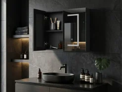 Armadio a muro per specchio da bagno LED MAZARREDO 60 cm 60 cm Nero