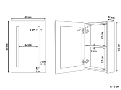 Armadio a muro per specchio da bagno LED CAMERON 40 cm 60 cm Nero