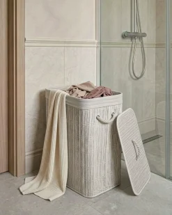 Cesto per la biancheria Con coperchio TRANCURA Tessuto Bianco 72 L