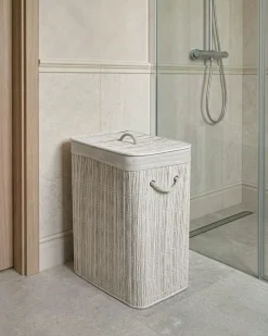 Cesto per la biancheria Con coperchio TRANCURA Tessuto Bianco 72 L
