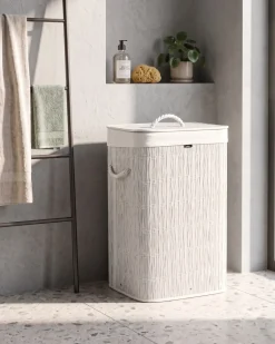 Cesto per la biancheria Con coperchio TRANCURA Tessuto Bianco 72 L