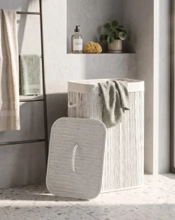 Cesto per la biancheria Con coperchio TRANCURA Tessuto Bianco 72 L