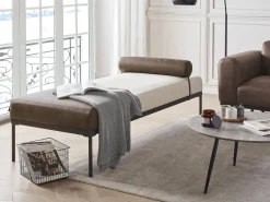 Chaise longue MALMOS Lino sintetico Pelle sintetica Marrone scuro