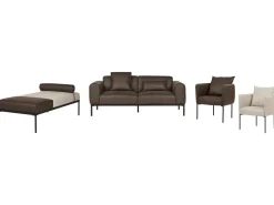 Chaise longue MALMOS Lino sintetico Pelle sintetica Marrone scuro