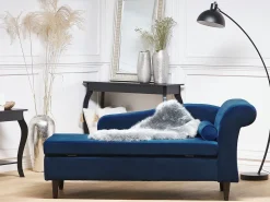 Chaise longue versione destra LUIRO Velluto Blu marino con contenitore