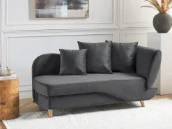 Chaise longue versione destra MERI Velluto Grigio scuro con contenitore