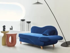 Chaise longue versione destra MERI Velluto Blu marino con contenitore