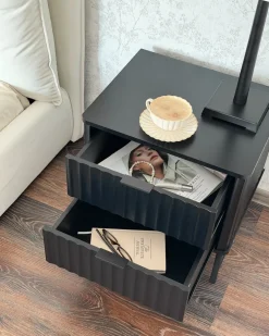 Comodino 2 cassetti GLASTONBURY Nero