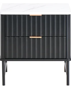 Comodino 2 cassetti GLASTONBURY Marmo/Nero
