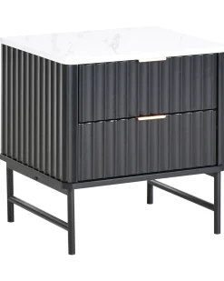 Comodino 2 cassetti GLASTONBURY Marmo/Nero