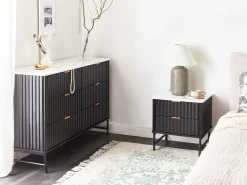 Comodino 2 cassetti GLASTONBURY Marmo/Nero
