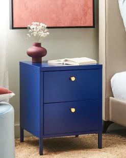 Comodino 2 cassetti KYLEA Metallo Blu marino