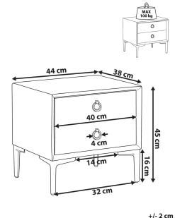 Comodino 2 cassetti SEZANNE Velluto Tortora