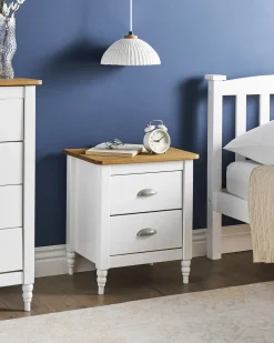 Comodino 2 cassetti SHILLINGTON Legno di pino Marrone/Bianco