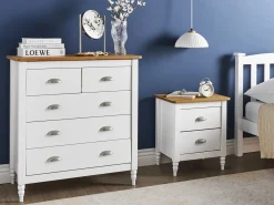 Comodino 2 cassetti SHILLINGTON Legno di pino Marrone/Bianco