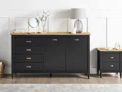 Comodino 2 cassetti SHILLINGTON Legno di pino Marrone/Nero