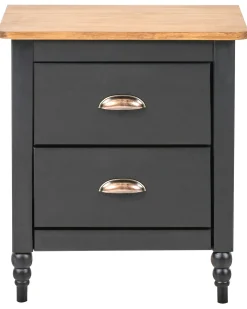 Comodino 2 cassetti SHILLINGTON Legno di pino Marrone/Nero