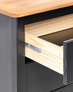 Comodino 2 cassetti SHILLINGTON Legno di pino Marrone/Nero