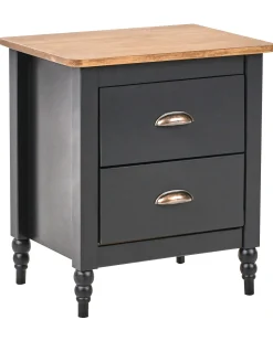 Comodino 2 cassetti SHILLINGTON Legno di pino Marrone/Nero