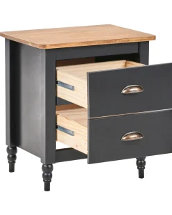 Comodino 2 cassetti SHILLINGTON Legno di pino Marrone/Nero