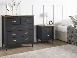 Comodino 2 cassetti SHILLINGTON Legno di pino Marrone/Nero