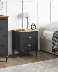 Comodino 2 cassetti SHILLINGTON Legno di pino Marrone/Nero