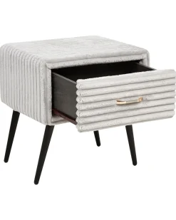 Comodino 1 cassetto FLAYAT Velluto a coste Grigio chiaro