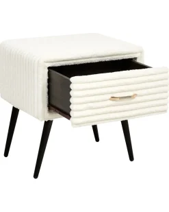 Comodino 1 cassetto FLAYAT Velluto a coste Bianco sporco