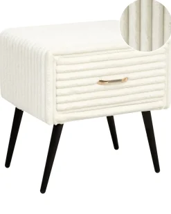 Comodino 1 cassetto FLAYAT Velluto a coste Bianco sporco