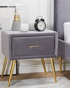 Comodino 1 cassetto FLAYAT Velluto Grigio
