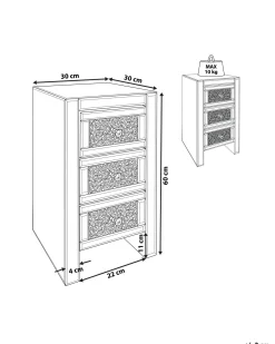 Comodino 3 cassetto LORAY Vetro Argento specchiato
