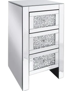 Comodino 3 cassetto LORAY Vetro Argento specchiato