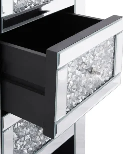 Comodino 3 cassetto LORAY Vetro Argento specchiato