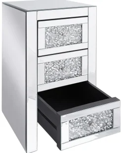 Comodino 3 cassetto LORAY Vetro Argento specchiato