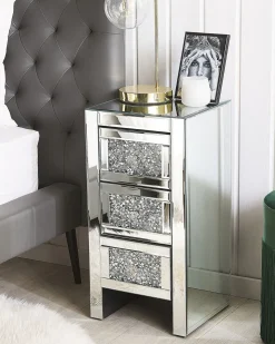 Comodino 3 cassetto LORAY Vetro Argento specchiato