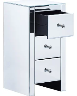 Comodino 3 cassetto LORRIS Vetro Argento specchiato