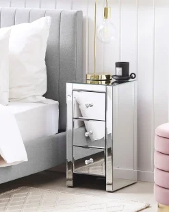 Comodino 3 cassetto LORRIS Vetro Argento specchiato