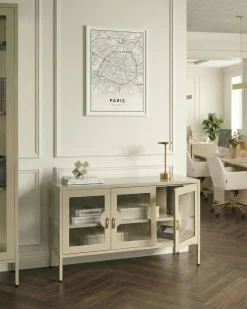 Credenza a 3 ante GLEORA Metallo Beige chiaro