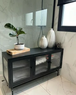 Credenza espositiva in vetro DEVON Metallo 115 cm Nero