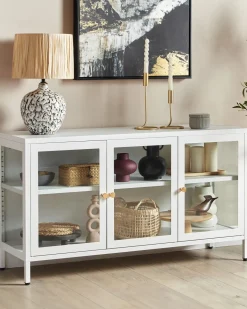 Credenza espositiva in vetro LED NEWPORT Metallo 115 cm Bianco
