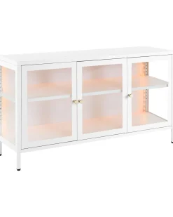 Credenza espositiva in vetro LED NEWPORT Metallo 115 cm Bianco