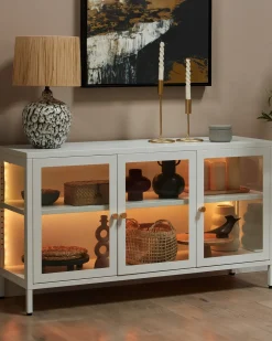 Credenza espositiva in vetro LED NEWPORT Metallo 115 cm Bianco
