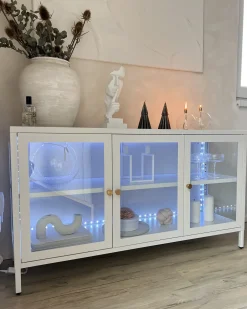 Credenza espositiva in vetro LED NEWPORT Metallo 115 cm Bianco
