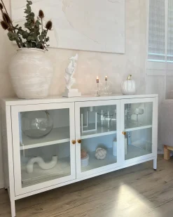 Credenza espositiva in vetro LED NEWPORT Metallo 115 cm Bianco