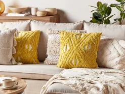 Cuscino decorativo ALCEA Cotone 45 x 45 cm Giallo Trama geometrica
